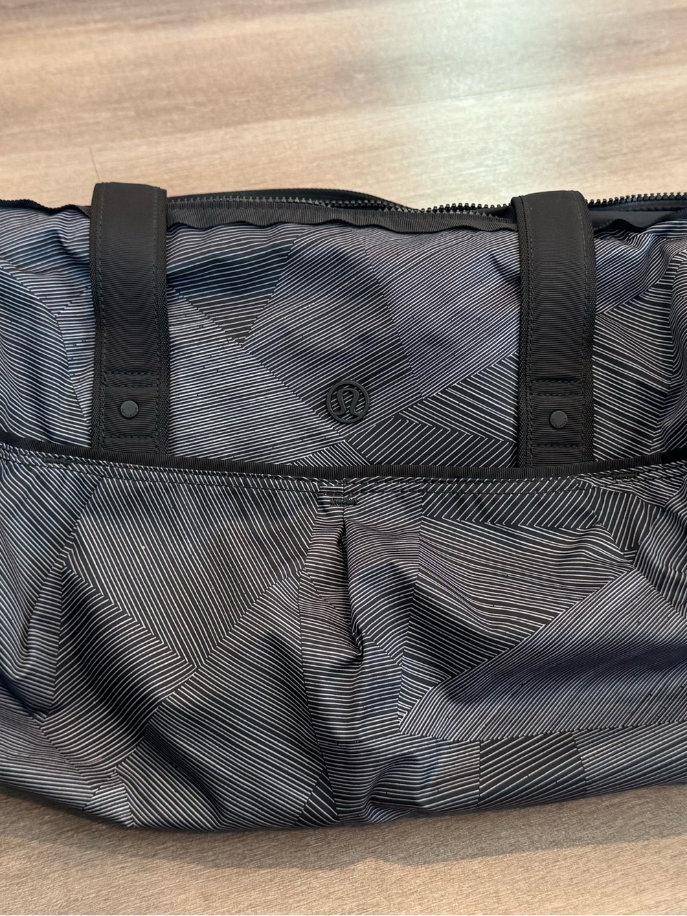 lululemon athletica Black and Gray Striped Duffel Bag